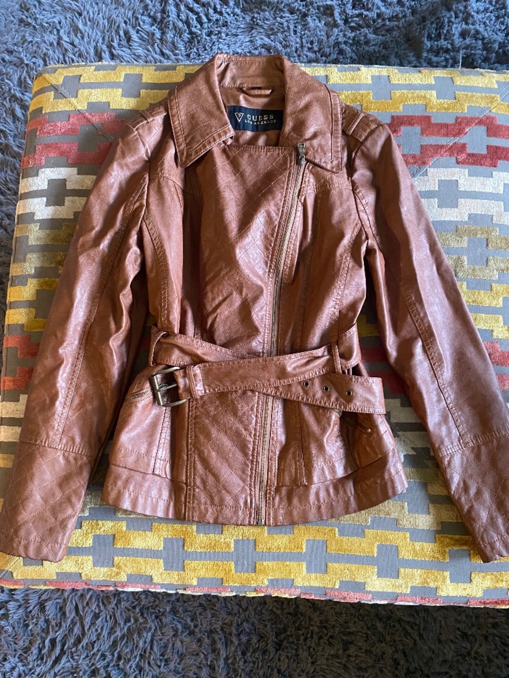 Brown Faux Leather Guess Jacket